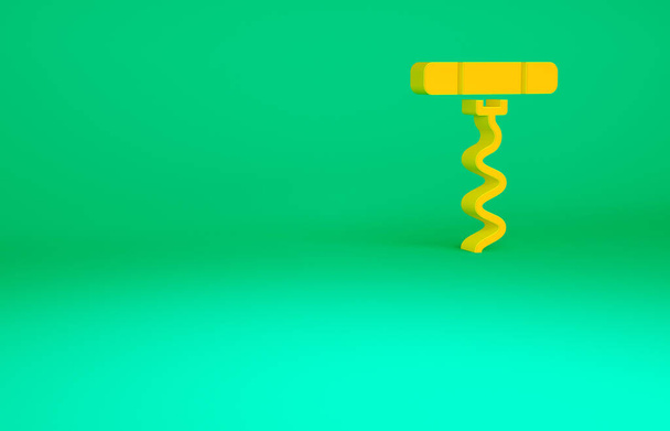 Pomarańczowy korkociąg odizolowany na zielonym tle. Koncepcja minimalizmu. Ilustracja 3D 3D renderowania. - Zdjęcie, obraz