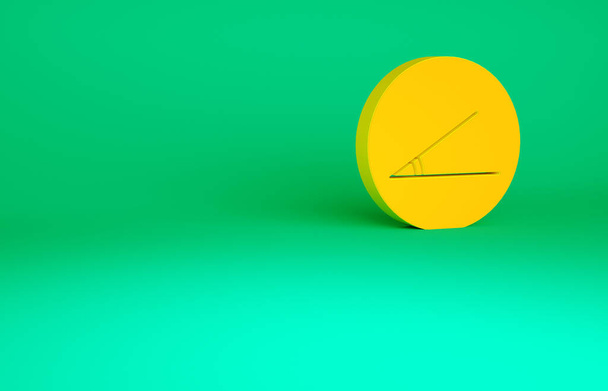 Arancione angolo acuto di 45 gradi icona isolata su sfondo verde. Concetto minimalista. Illustrazione 3d rendering 3D. - Foto, immagini