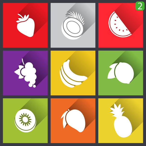 Flat design icons. Set of fruit. Vector illustration. - Vektor, obrázek