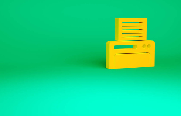 Oranžová ikona tiskárny izolovaná na zeleném pozadí. Minimalismus. 3D ilustrace 3D vykreslení. - Fotografie, Obrázek