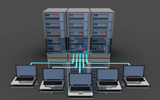 Concepto de conexión de servidor portátil 3D. ilustración 3d - Foto, Imagen