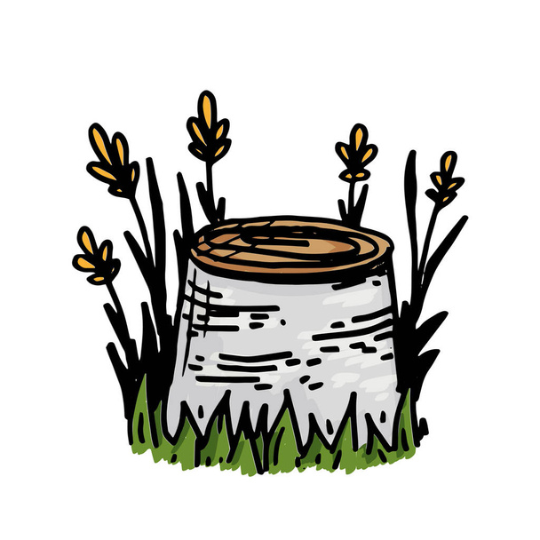 Imagen vectorial de un tocón de abedul blanco y espiguillas amarillas. - Vector, Imagen