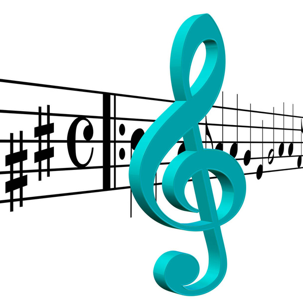 Treble clef en muzieknoten tegen witte achtergrond - Foto, afbeelding