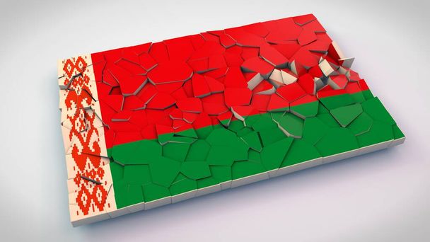 3D-рендеринг флага Беларуси, который был полностью разрушен на множество фрагментов. Идея о последствиях внутриполитического кризиса 2020 года в стране и его последствиях. - Фото, изображение