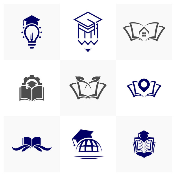 Zestaw ikon logo edukacyjnego, ilustracja wektorowa, logo projektu koncepcyjnego. - Wektor, obraz