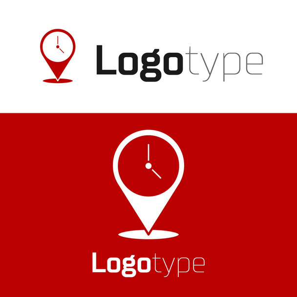 Red Location with clock icon isolated on white background. Logo design template element. Vector. - Vector, Image