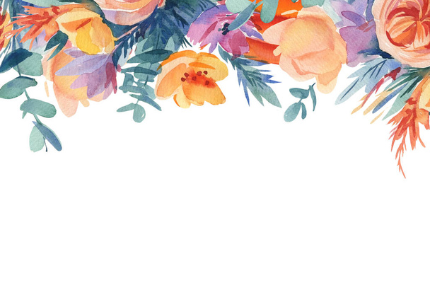 Букет абстрактних квітів, вітальна листівка, запрошення, осіння композиція, акварельна ілюстрація
 - Фото, зображення