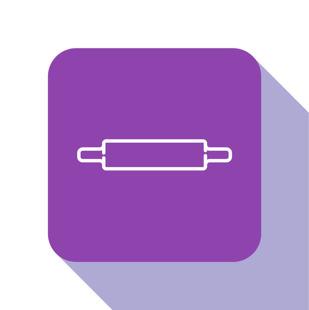 White line Rolling pin icon isolated on white background. Purple square button. Vector. - Vector, Image