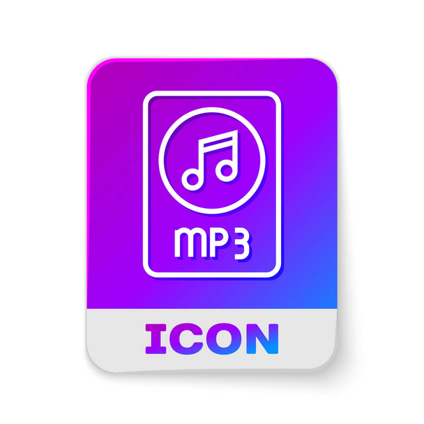 Dokument MP3 z białą linią. Pobierz ikonę przycisku mp3 izolowaną na białym tle. Znak formatu muzyki Mp3. Symbol pliku MP3. Prostokątny przycisk koloru. Wektor. - Wektor, obraz