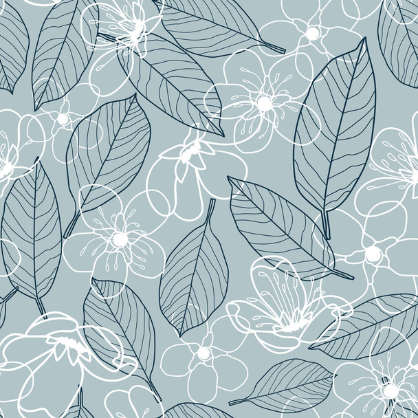 Vector white grey flowers leaves seamless pattern - ベクター画像