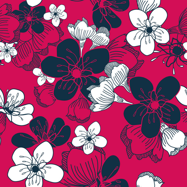 Vector white pink cherry flowers seamless pattern - Vetor, Imagem