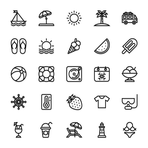 Black outline icons for summer. - Vector, Image
