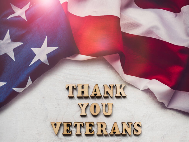 Thank You Veterans. Congratulatory phrase. Close-up, view from above. National holiday concept. Congratulations for family, relatives, friends and colleagues - Photo, image