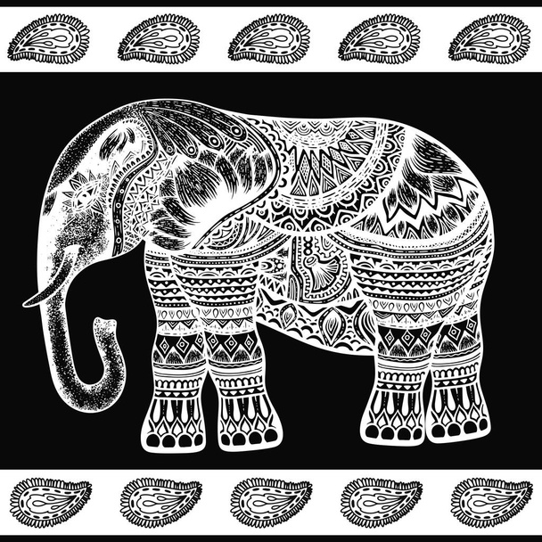 Vector illustration of mandala elephant and paisley elements - Διάνυσμα, εικόνα