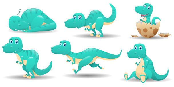 Zestaw uroczych postaci dinozaurów - Wektor, obraz