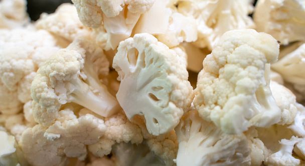 Chopped cauliflower vegetables closeup shot. - Photo, Image