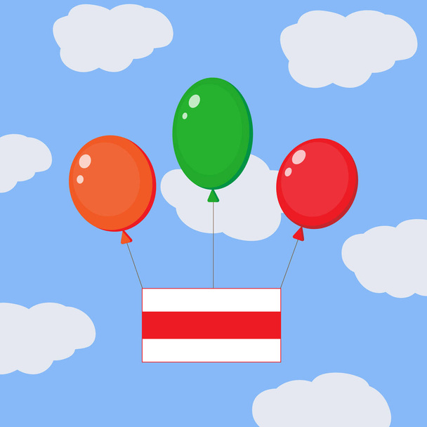 Luftballons mit der weiß-rot-weißen Flagge Weißrusslands. Nationalsymbol der Republik am Himmel. Innenpolitik. Gewaltfreie Kampfmethoden. Freiheitskampagne. Isoliert auf verschiedenen Ebenen. - Vektor, Bild