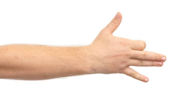 Las manos masculinas muestran gesto aislado sobre fondo blanco. - Foto, imagen