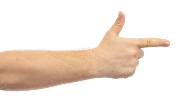 Las manos masculinas muestran gesto aislado sobre fondo blanco. - Foto, Imagen