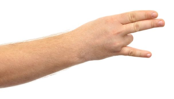 Male hands show gesture isolate on white background. - Photo, Image