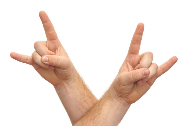 Les mains masculines montrent un geste isoler sur fond blanc. - Photo, image