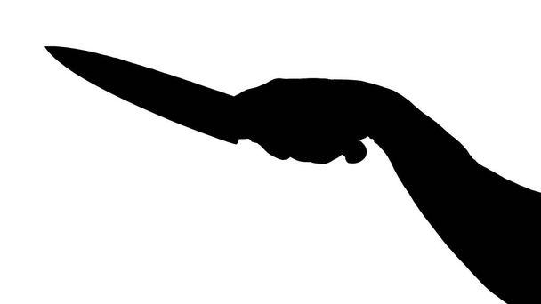 Černá silueta ruky s nožem izolovaným na bílém pozadí - Fotografie, Obrázek