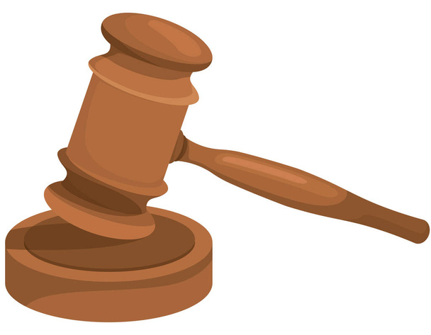 Concepto de derecho y justicia. Martillo de madera en estilo de dibujos animados. - Vector, Imagen