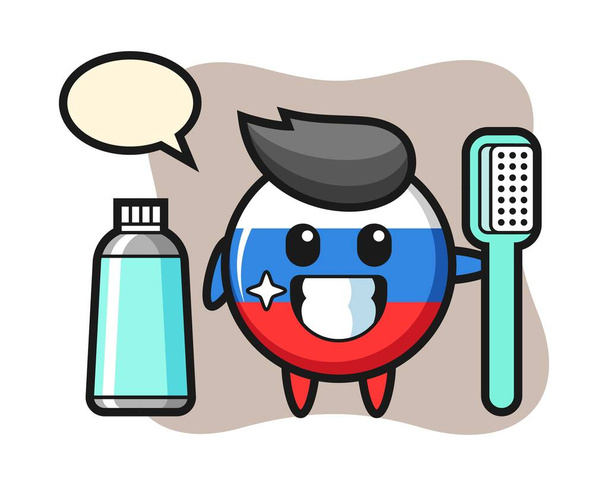 Ilustração de mascote do emblema da bandeira russa com uma escova de dentes - Vetor, Imagem