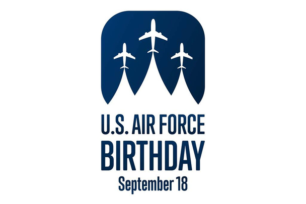 Cumpleaños de la Fuerza Aérea de EE.UU. 18 de septiembre. Concepto de vacaciones. Plantilla para fondo, banner, tarjeta, póster con inscripción de texto. Ilustración del vector EPS10. - Vector, imagen