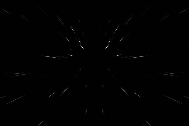 Líneas de nieve bokeh blanco sobre fondo negro. abstracto velocidad luz movimiento borroso textura. partícula estrella o viaje espacial - Foto, imagen