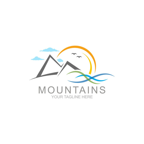 Логотип гор. Логотип открытый приключение в горах. - Вектор,изображение