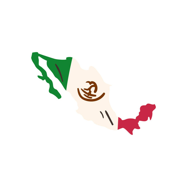 Meksikon lippu kartan muotoinen vapaamuotoinen tyyli kuvake vektori suunnittelu - Vektori, kuva