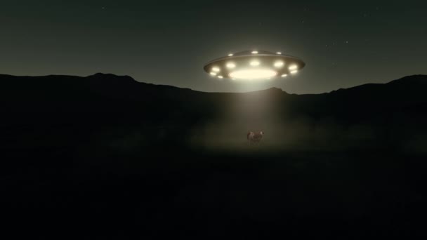 fliegende Untertasse Ufo-Kuh in der Nacht - Filmmaterial, Video