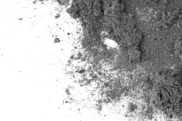 Basura negra, polvo, suciedad aislada sobre un fondo blanco de cerca. textura de la basura de una aspiradora - Foto, imagen