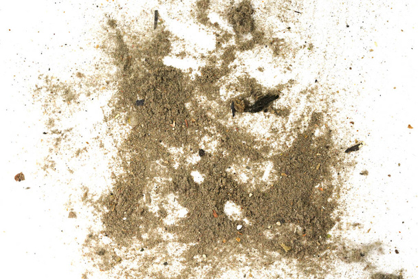 Çöp, toz, toprak beyaz bir arkaplanda izole edilmiş. Elektrik süpürgesinden çıkan çöp dokusu - Fotoğraf, Görsel