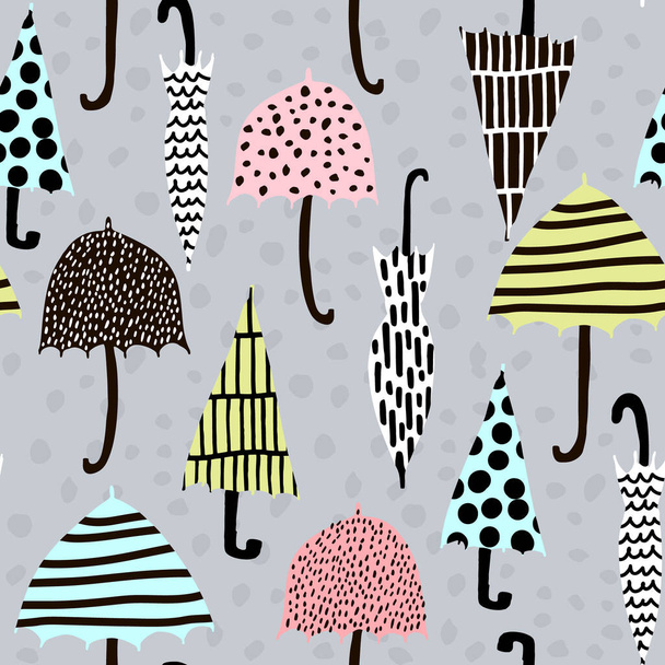 Seamless pattern with hand drawn colorful umbrellas. Childish texture. Great for fabric, textile Vector Illustration - ベクター画像