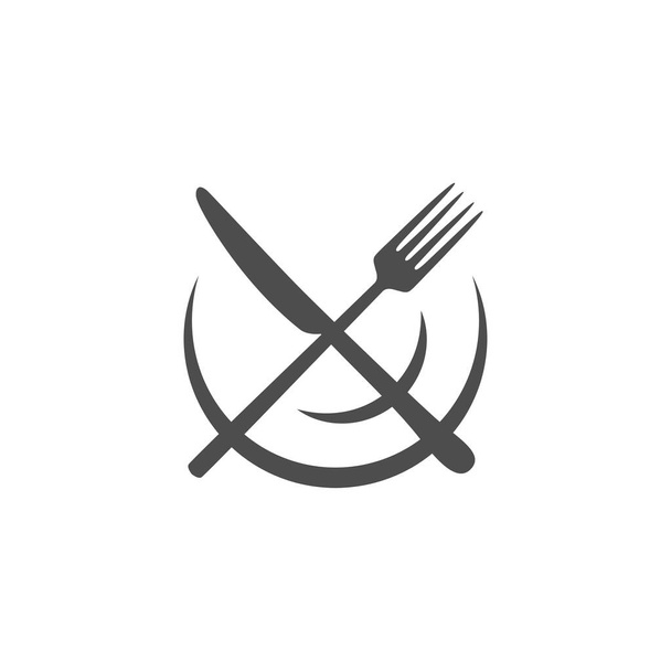 Crossed knife over fork that lie on a plate. Vector illustration - Vector, Image