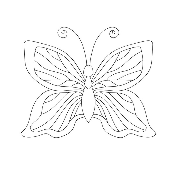 Декоративная бабочка с простым рисунком на белом изолированном фоне. Иллюстрация насекомых. Для раскраски страниц книг. - Вектор,изображение