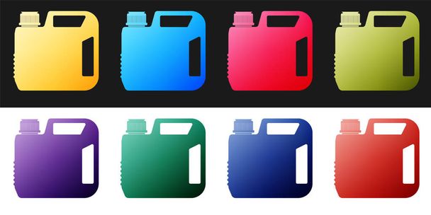 Set Plastic canister for motor machine oil icon isolated on black and white background. Oil gallon. Oil change service and repair. Engine oil sign.  Vector. - Vettoriali, immagini