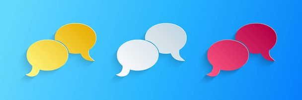 Paper cut Blank speech bubbles icon isolated on blue background. FAQ sign. Copy files, chat speech bubble and chart web icons. Paper art style. Vector. - Vector, Image
