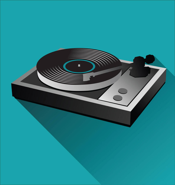 Old black vinyl record and turntable  background - Vecteur, image