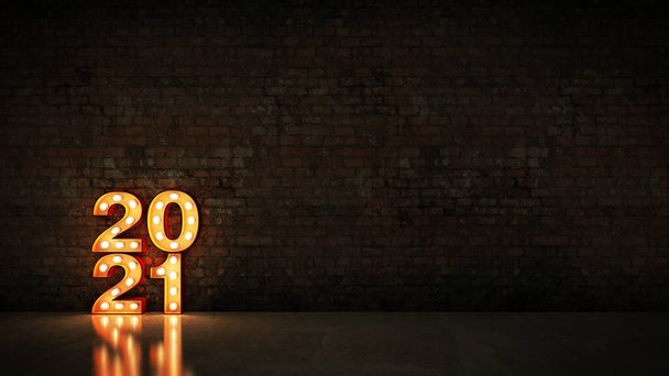 Marquee φως 2021 σημάδι επιστολή, το νέο έτος 2021. 3d απόδοση - Φωτογραφία, εικόνα