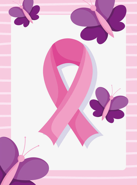 świadomość raka piersi miesiąc różowy wstążka i motyle projekt - Wektor, obraz