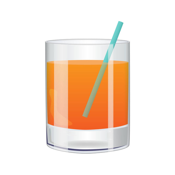 Orange cocktail vector illustration with tube in a glass. Beautiful cocktail drink for bar menu, posters, flyers, advertisement, recipe book. Juice cocktail design for restaurant menu, cocktail menu - Vector, Image