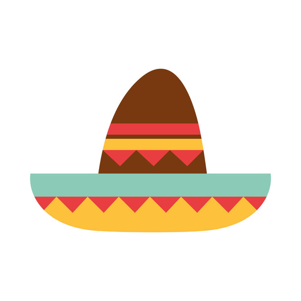 mexikanische Sombrero-Kleidung Volkskultur traditionelle flache Ikone - Vektor, Bild