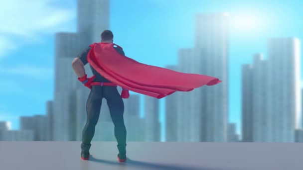 Superhéros veille sur la ville 3D rendu animation - Séquence, vidéo