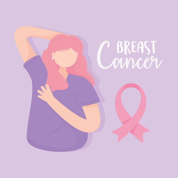 breast cancer awareness woman method palpation pink ribbon vector design - Vector, Image