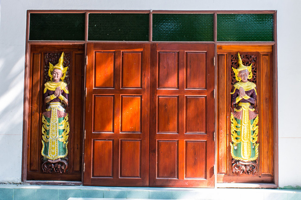 The angels are carved in the door of the temple , Shan style - Photo, Image