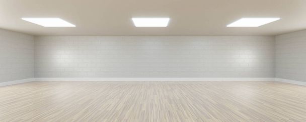 Empty white wall and wooden floor copy space background 3d render illustration - Photo, Image