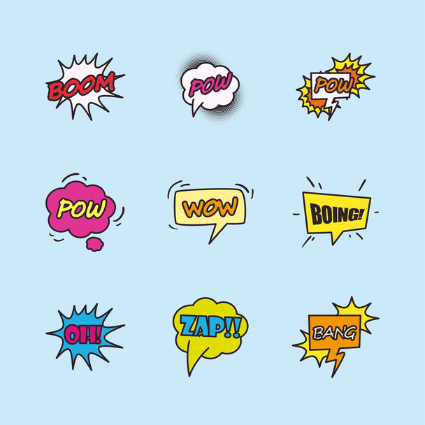 pop art bubbles line and fill style icons collection vector design - Wektor, obraz